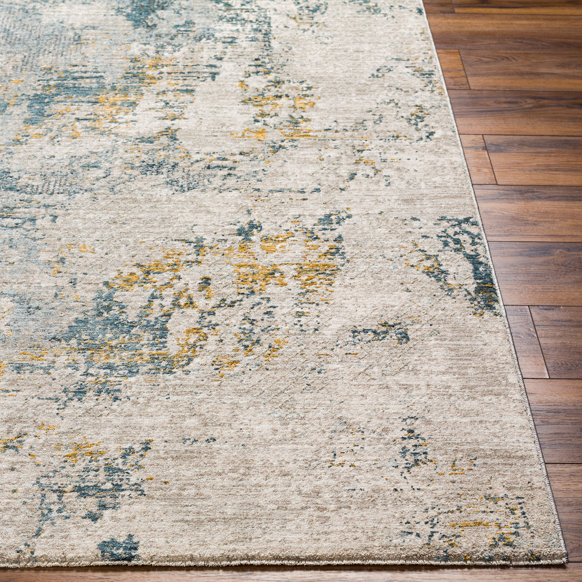Livabliss Dresden DRE-2300 Taupe/Teal Area Rug Corner URL