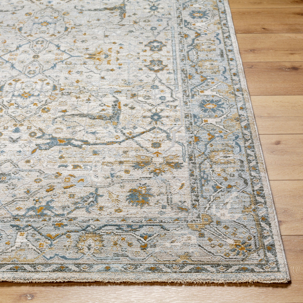 Livabliss Dresden DRE-2309 Taupe/Teal Area Rug Corner URL