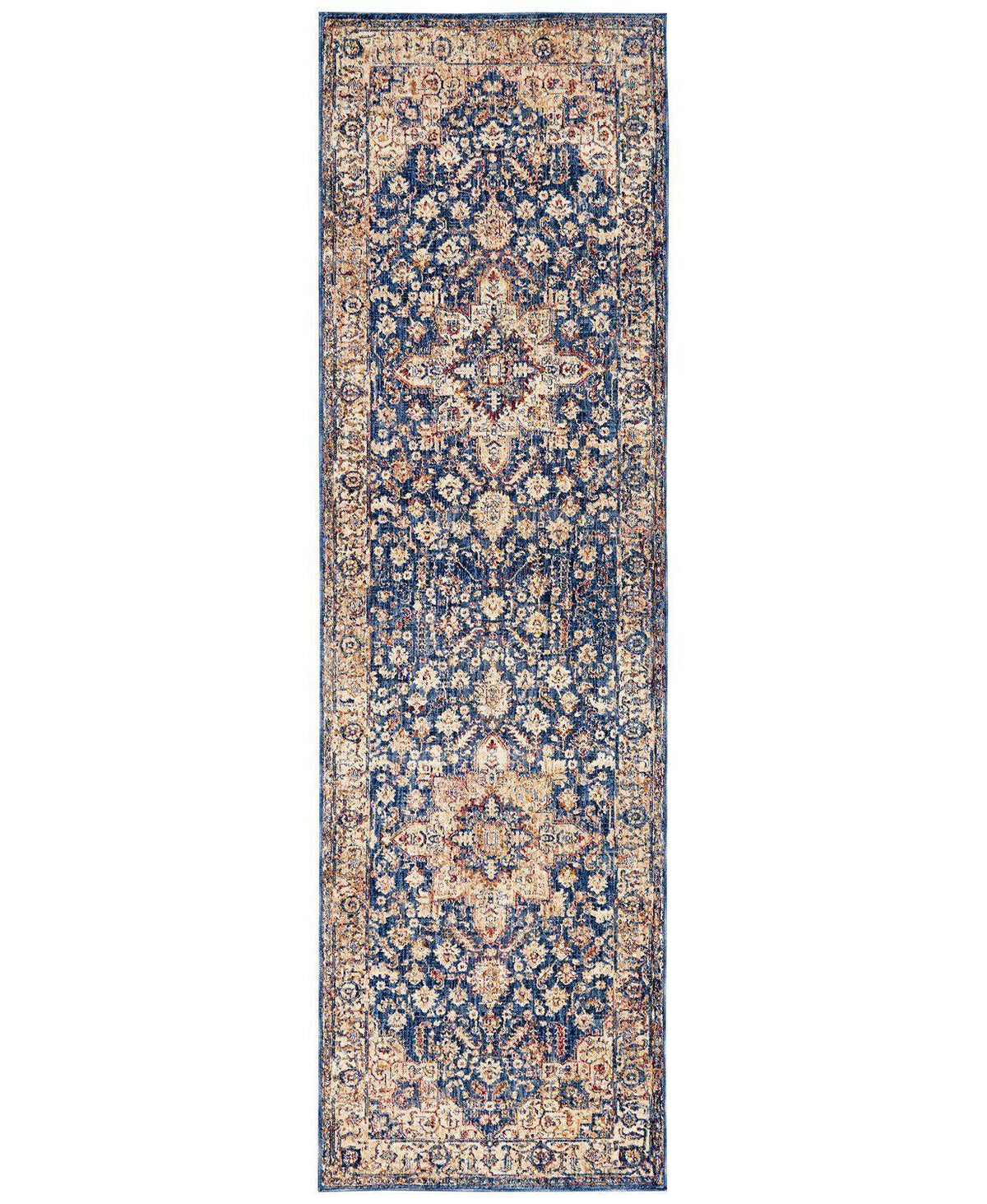 Taza TAZ02 Heriz Dark Blue-Area Rugs-Kenneth Mink Home-2&#39; 3&quot; x 7&#39; 6&quot;-The Rug Truck