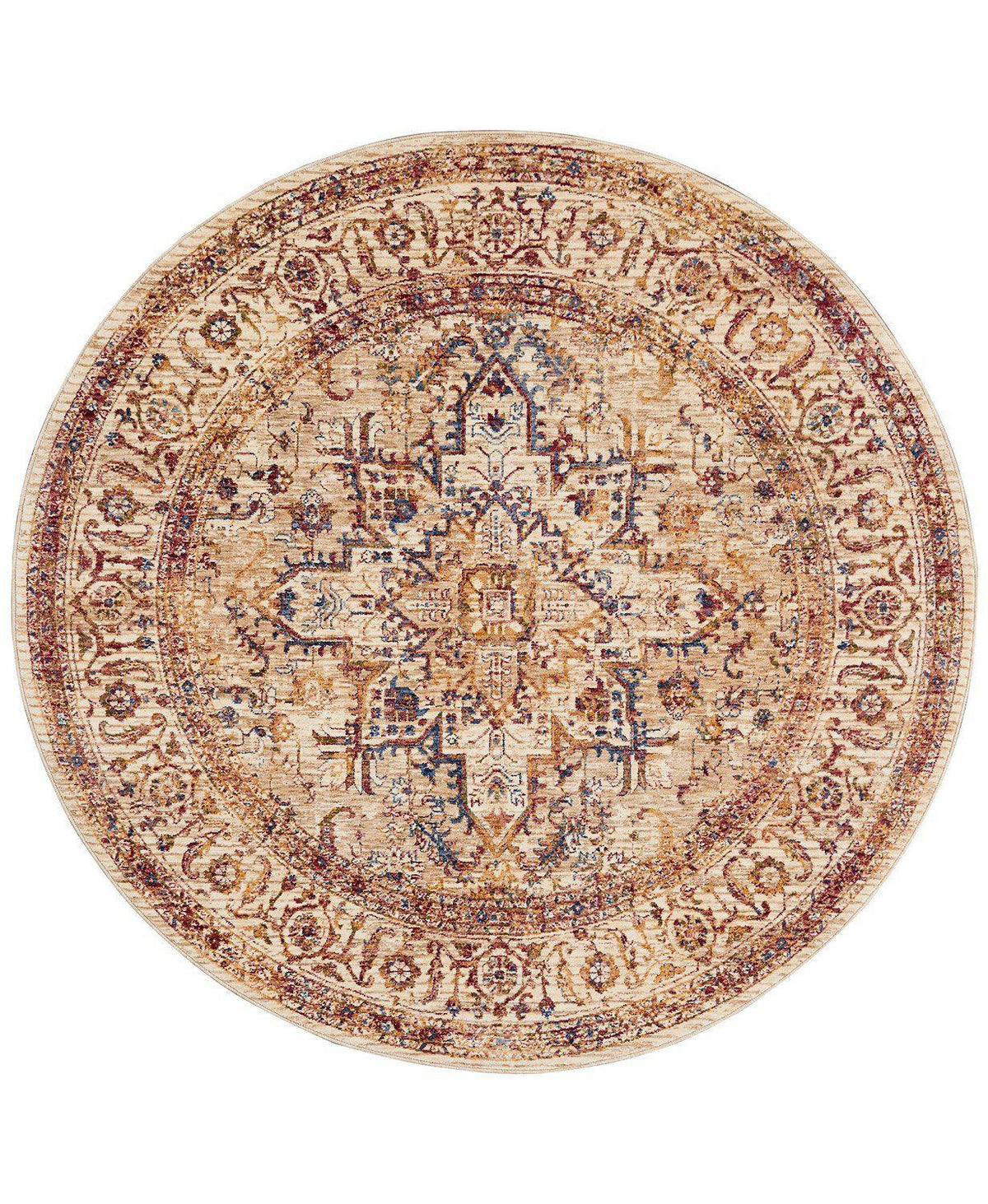 Taza TAZ02 Heriz Beige-Area Rugs-Kenneth Mink Home-5&#39; Round-The Rug Truck