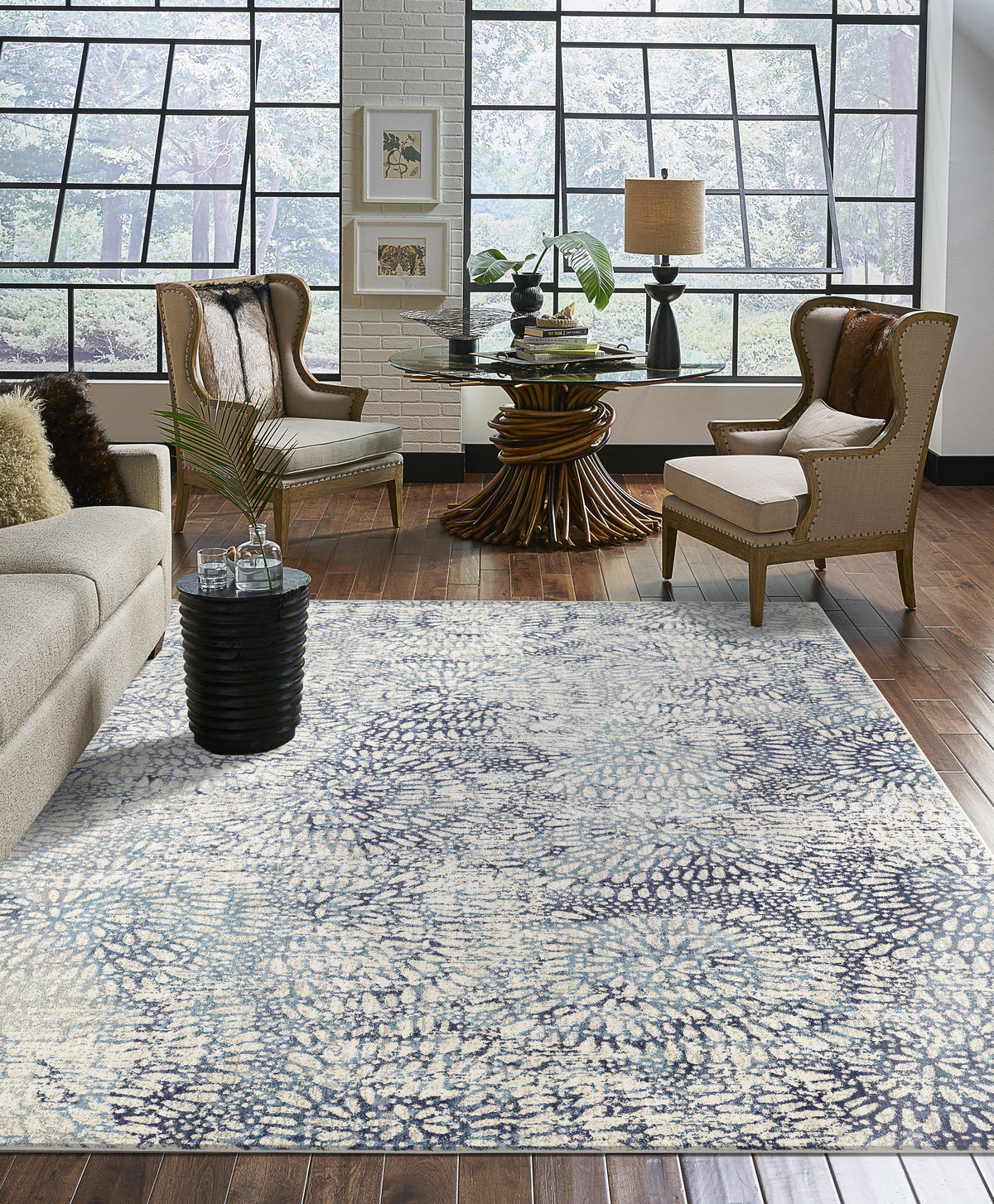 Expressions Imprinted Blooms Aqua by Scott Living Area Rug-Area Rug-Scott Living-The Rug Truck