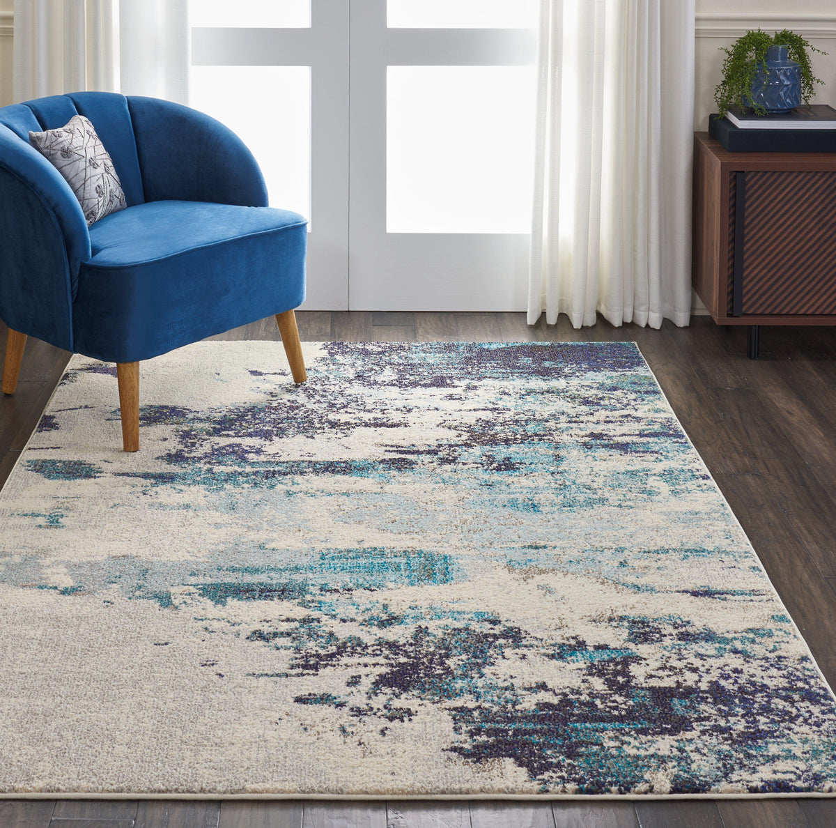 Celestial CES02 Ivory Teal Blue Area Rug-Area Rug-Nourison-The Rug Truck