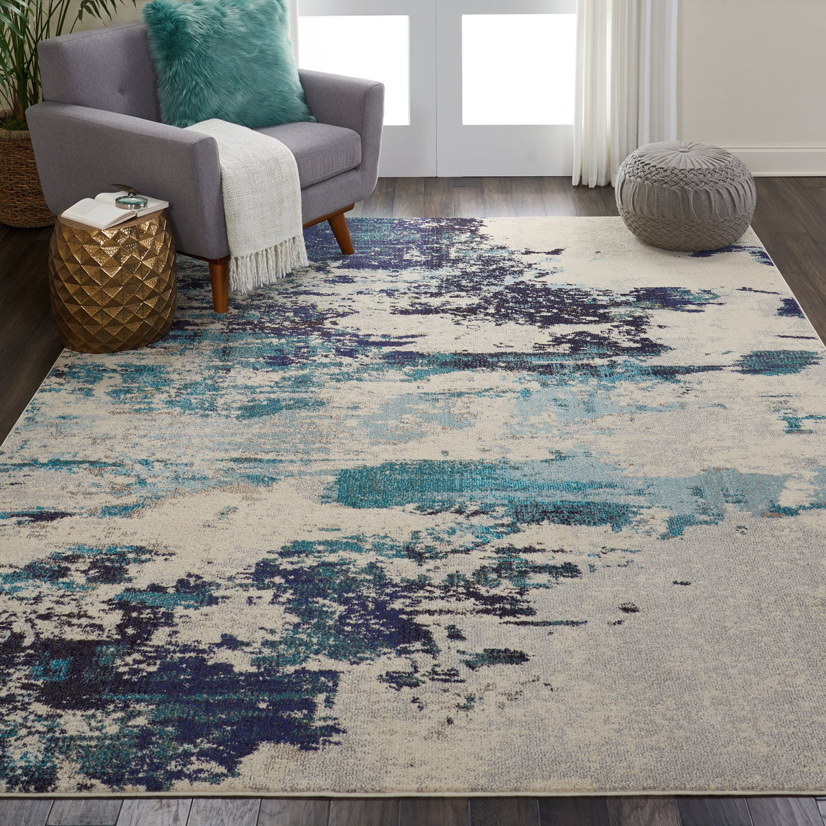 Celestial CES02 Ivory Teal Blue Area Rug-Area Rug-Nourison-The Rug Truck