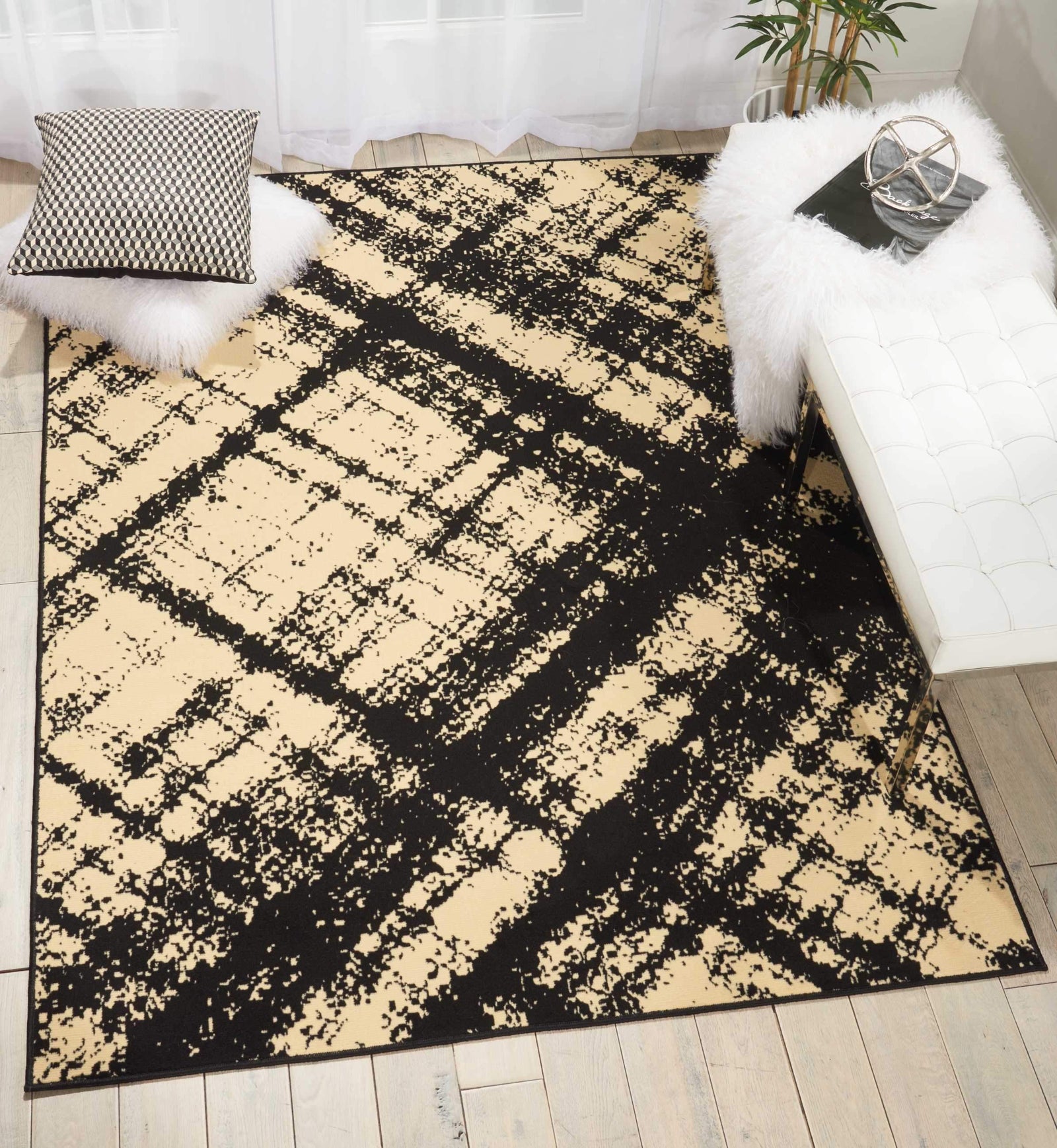 Grafix GRF01 Cream Black Area Rug-Area Rug-Nourison-5'3" x 7'3"-The Rug Truck
