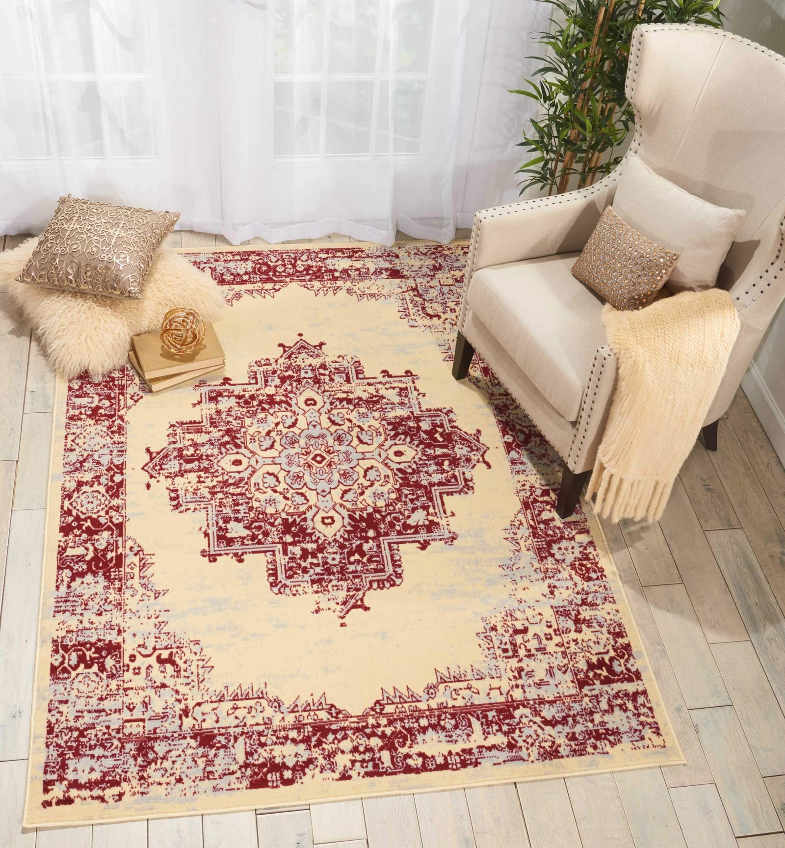 Grafix GRF14 Cream Red Area Rug-Area Rug-Nourison-5'3" x 7'3"-The Rug Truck