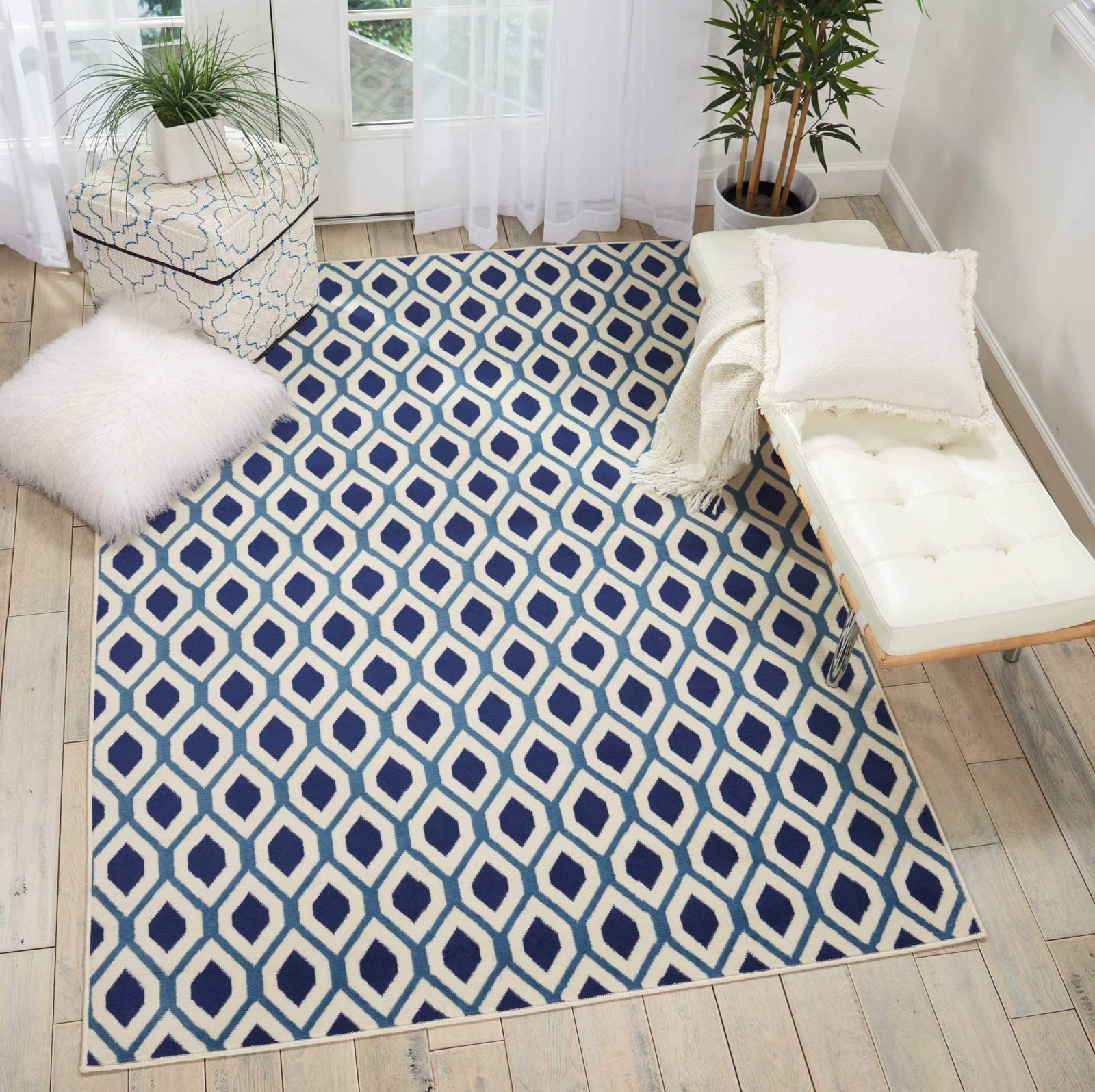 Grafix GRF22 White/Navy Area Rug-Area Rug-Nourison-5'3" x 7'3"-The Rug Truck