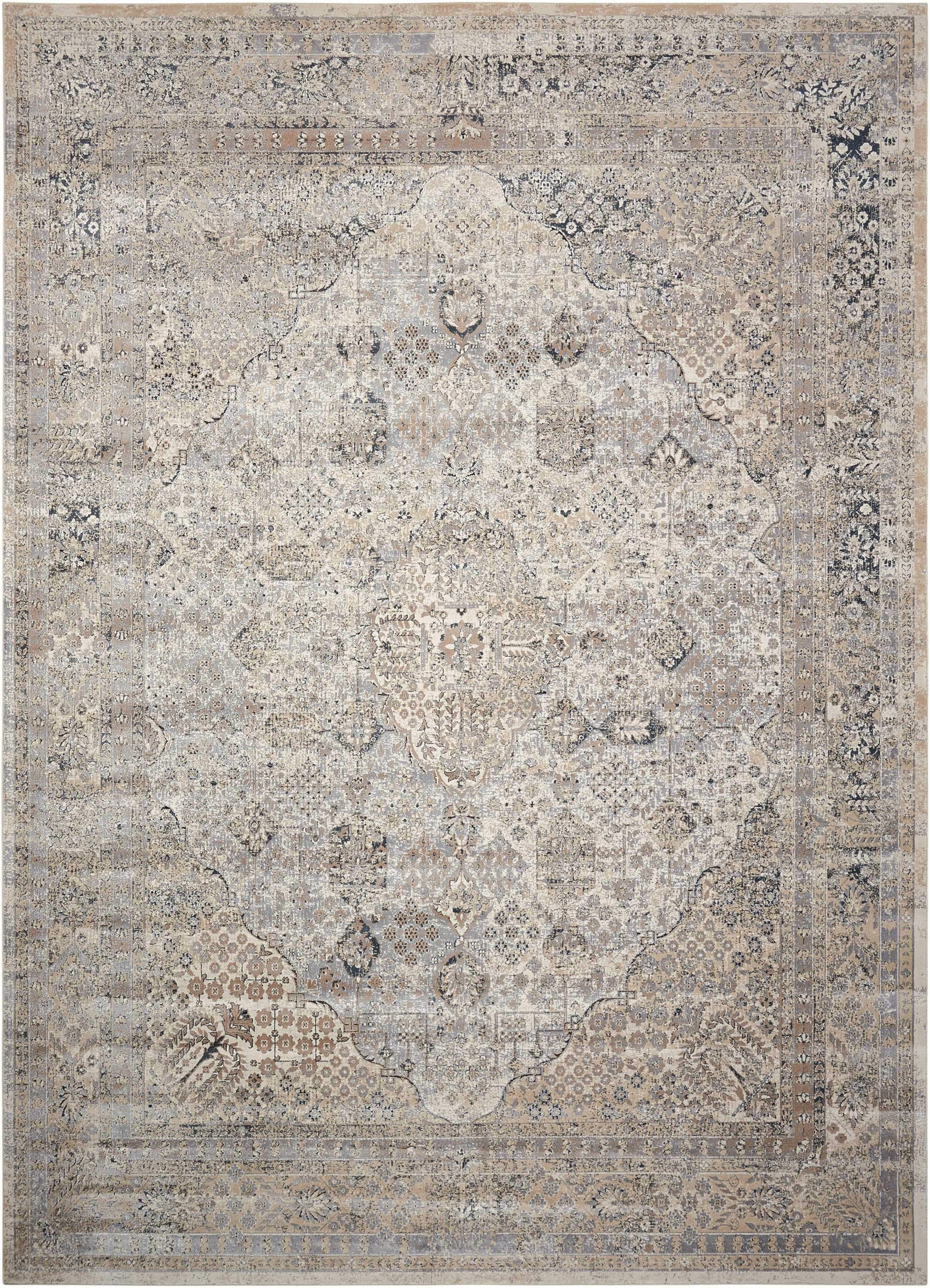 kathy ireland HOME Malta Ivory Blue Area Rug-Area Rug-kathy ireland HOME-3'11" x 5'7"-The Rug Truck