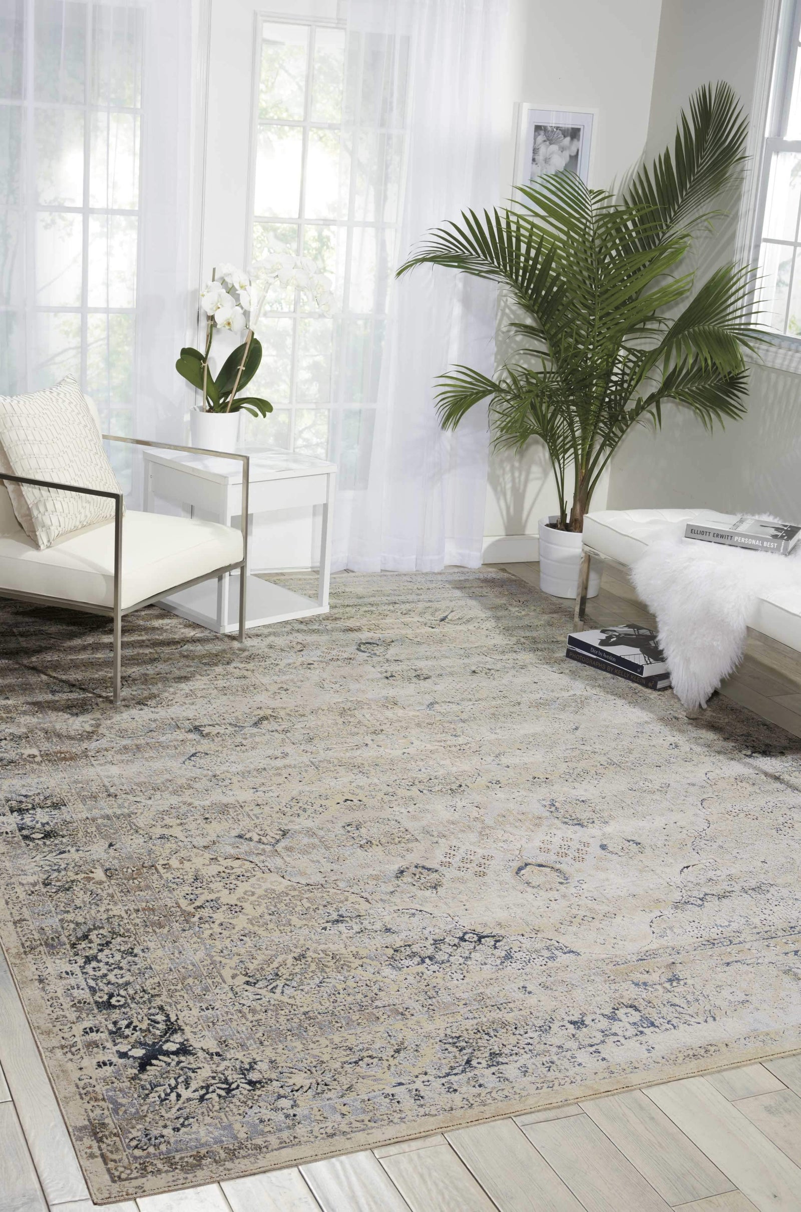 kathy ireland HOME Malta Ivory Blue Area Rug-Area Rug-kathy ireland HOME-3'11" x 5'7"-The Rug Truck