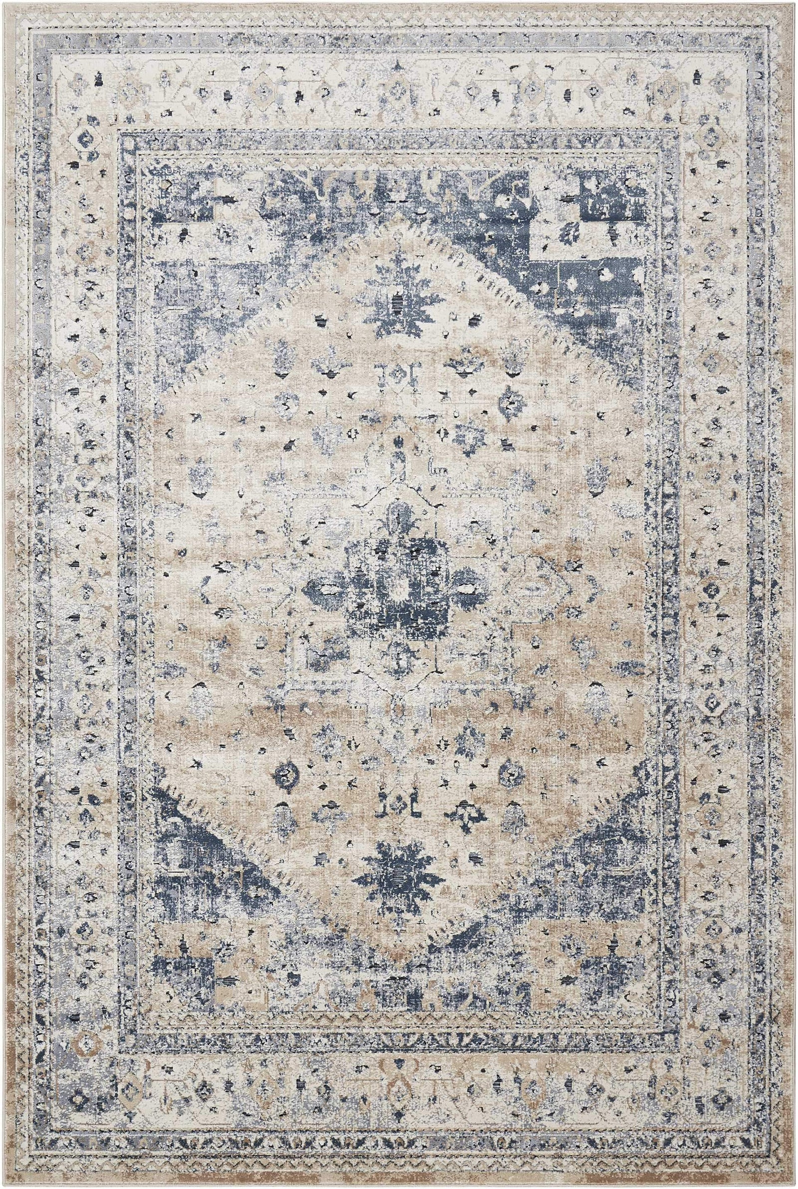 kathy ireland HOME Malta Beige Blue Area Rug-Area Rug-kathy ireland HOME-3'11" x 5'7"-The Rug Truck