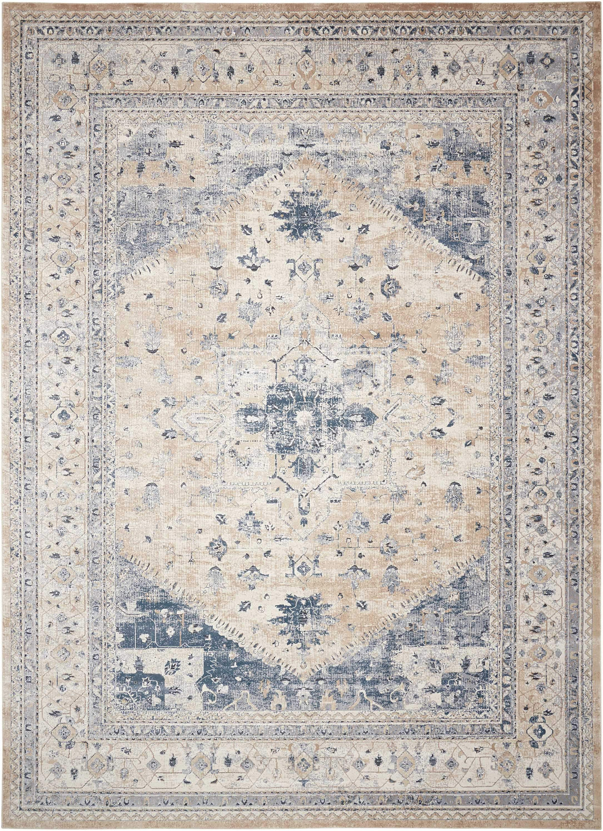 kathy ireland HOME Malta Beige Blue Area Rug-Area Rug-kathy ireland HOME-The Rug Truck