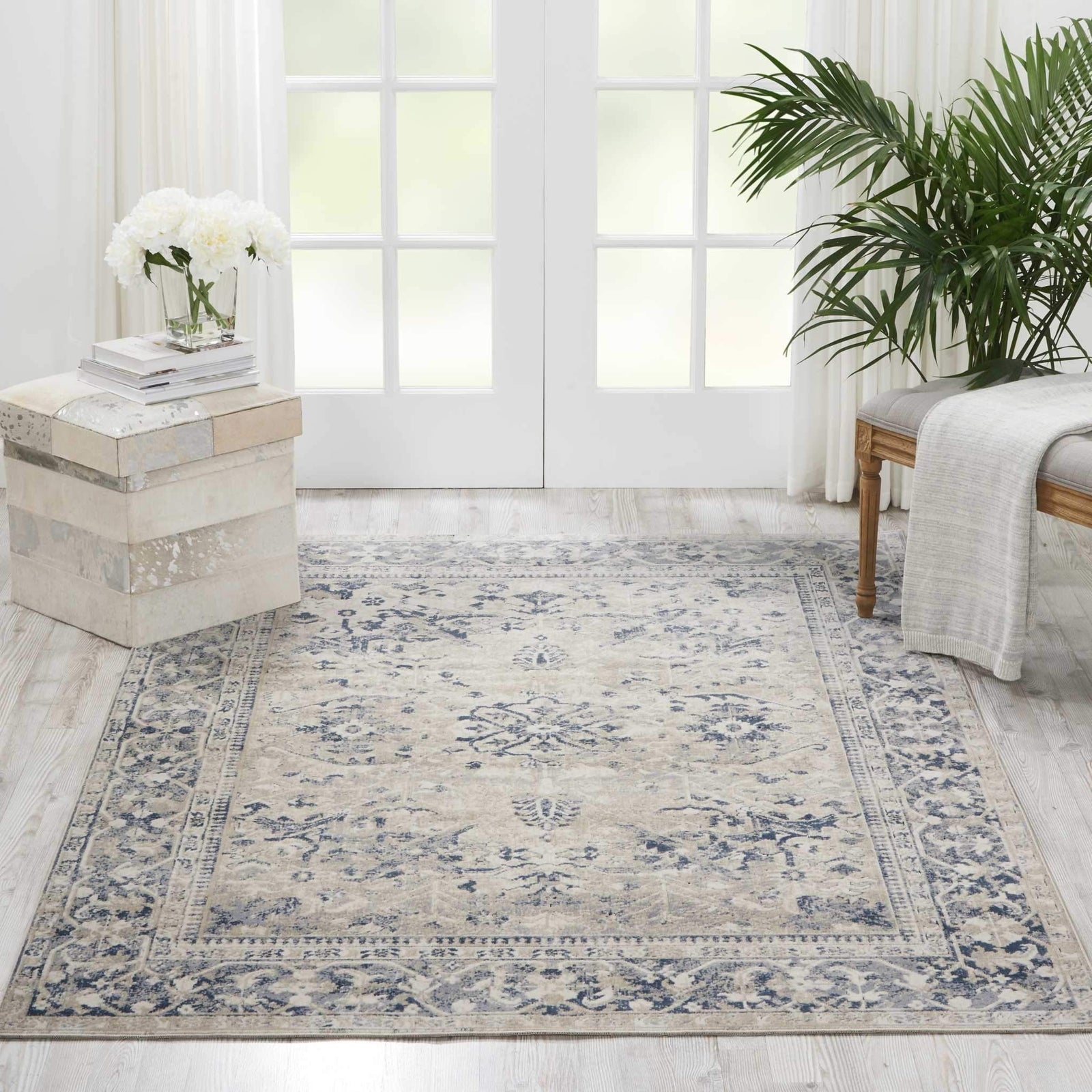kathy ireland HOME Malta Ivory Blue Area Rug-Area Rug-kathy ireland HOME-3'11" x 5'7"-The Rug Truck