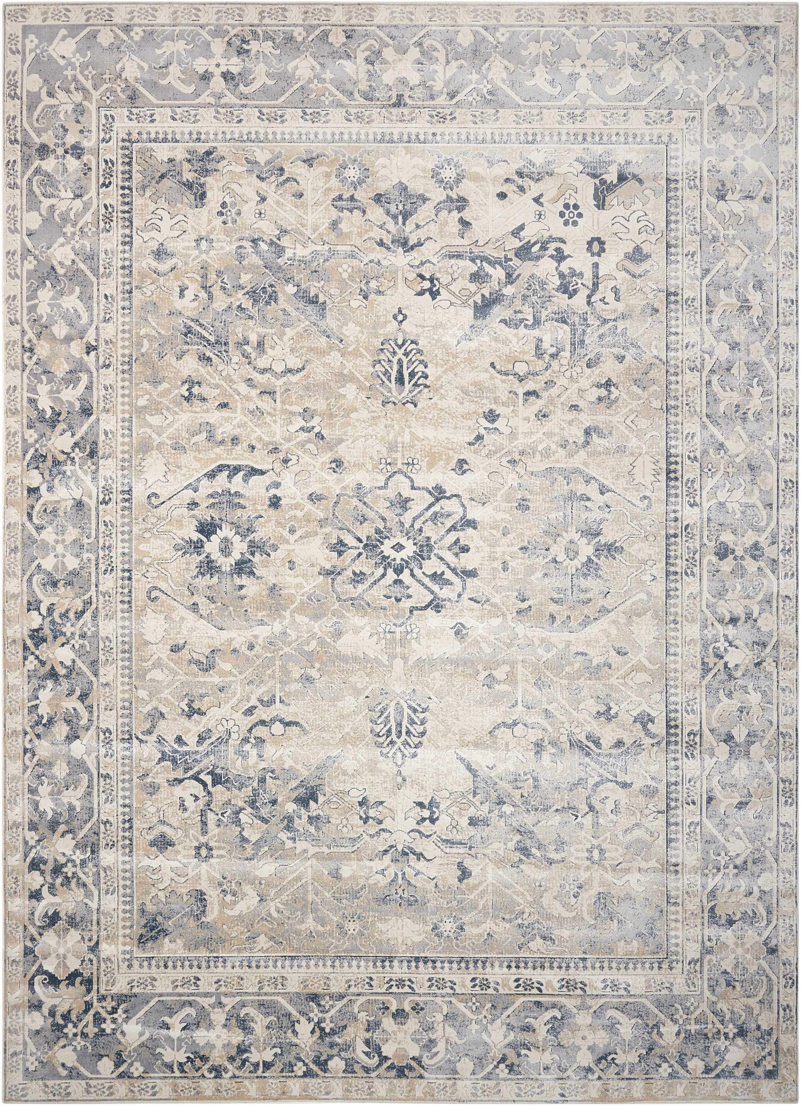 kathy ireland HOME Malta Ivory Blue Area Rug-Area Rug-kathy ireland HOME-3'11" x 5'7"-The Rug Truck