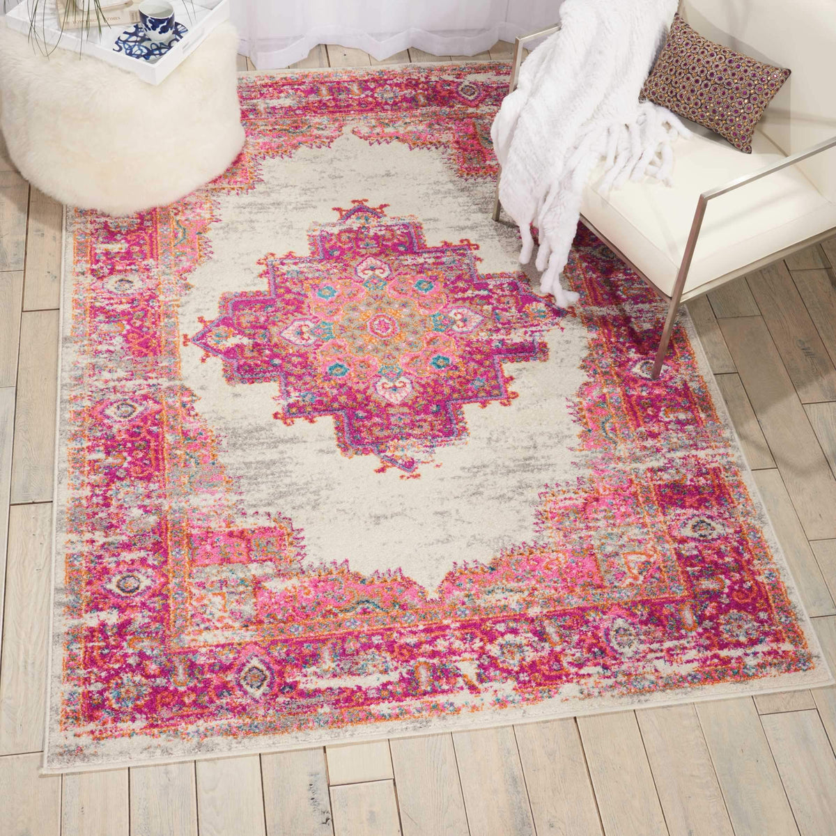 Passion PSN03 Ivory/Fushia Area Rug-Area Rug-Nourison-The Rug Truck