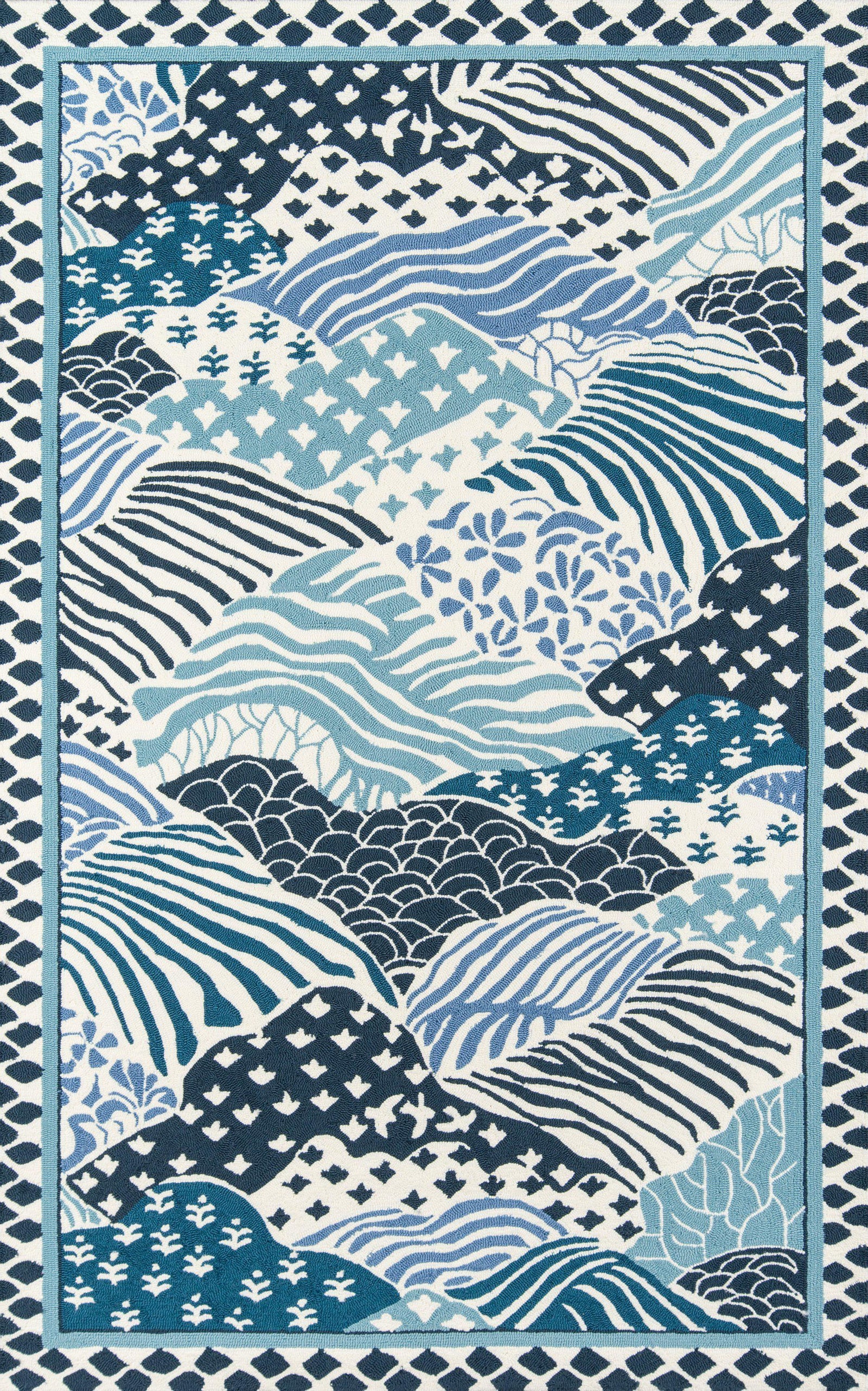 Madcap Cottage by Momeni Under A Loggia Windsor Park Blue Indoor/Outdoor Area Rug-Area Rug-Momeni-2' X 3'-The Rug Truck