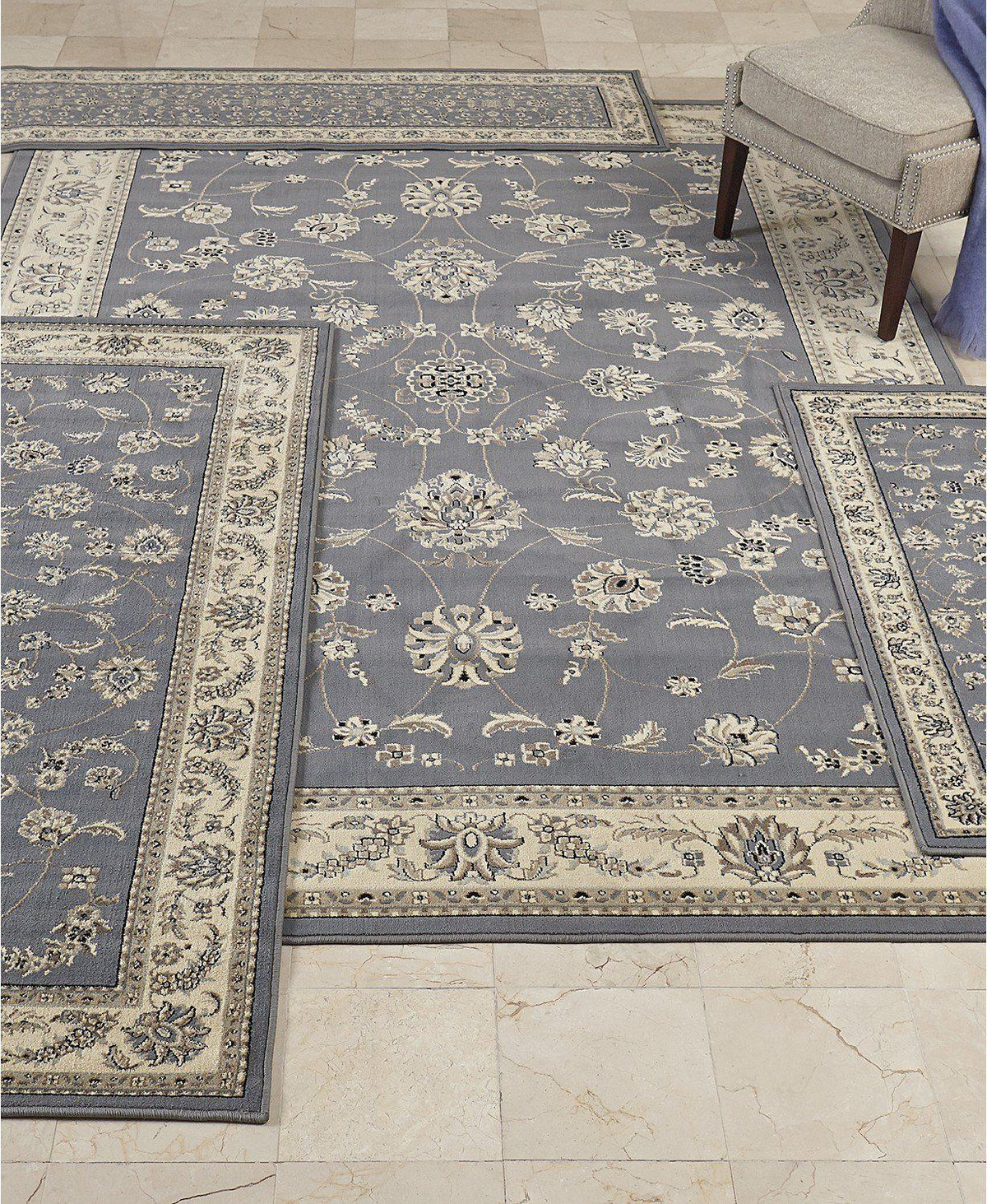 Florence Isfahan Grey/Blue-Area Rugs-KM Home-4 Piece Set-The Rug Truck