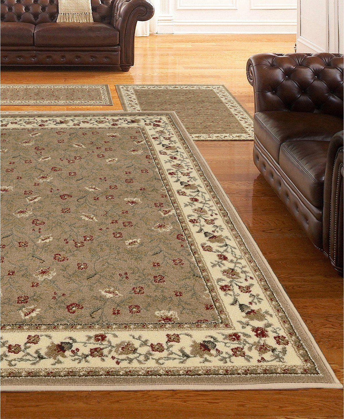 Roma Floral Beige-Area Rugs-KM Home-3 Piece Set-The Rug Truck