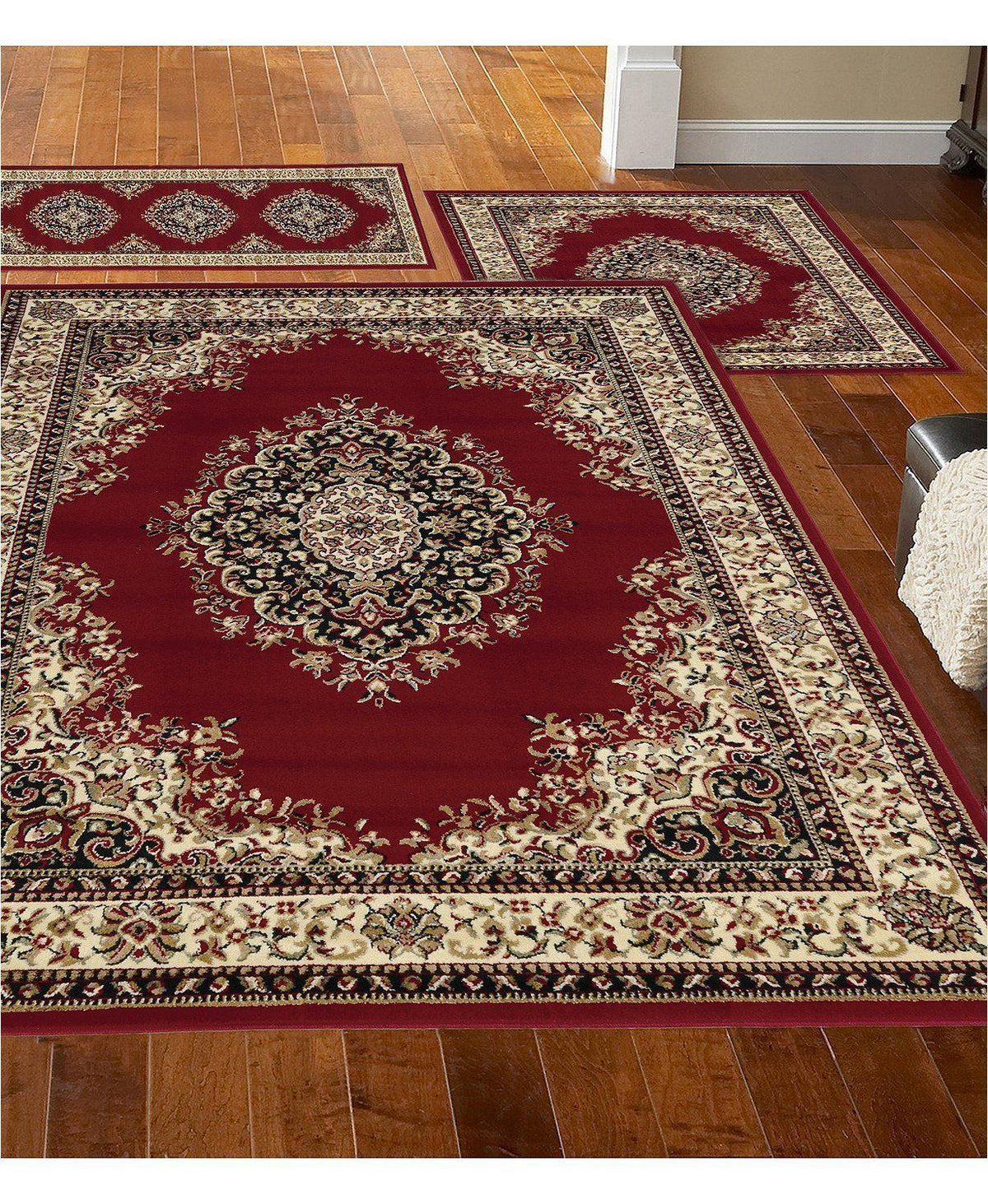 Stadio Kerman Red-Area Rugs-KM Home-3 Piece Set-The Rug Truck