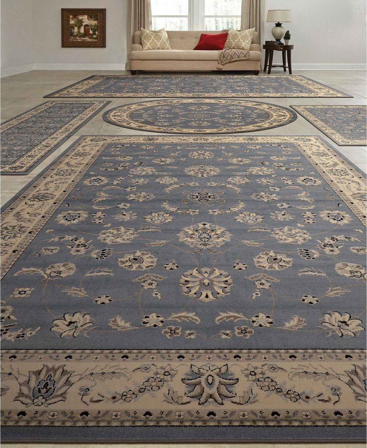 Vienna Isfahan Grey/Blue-Area Rugs-KM Home-5 Piece Set-The Rug Truck