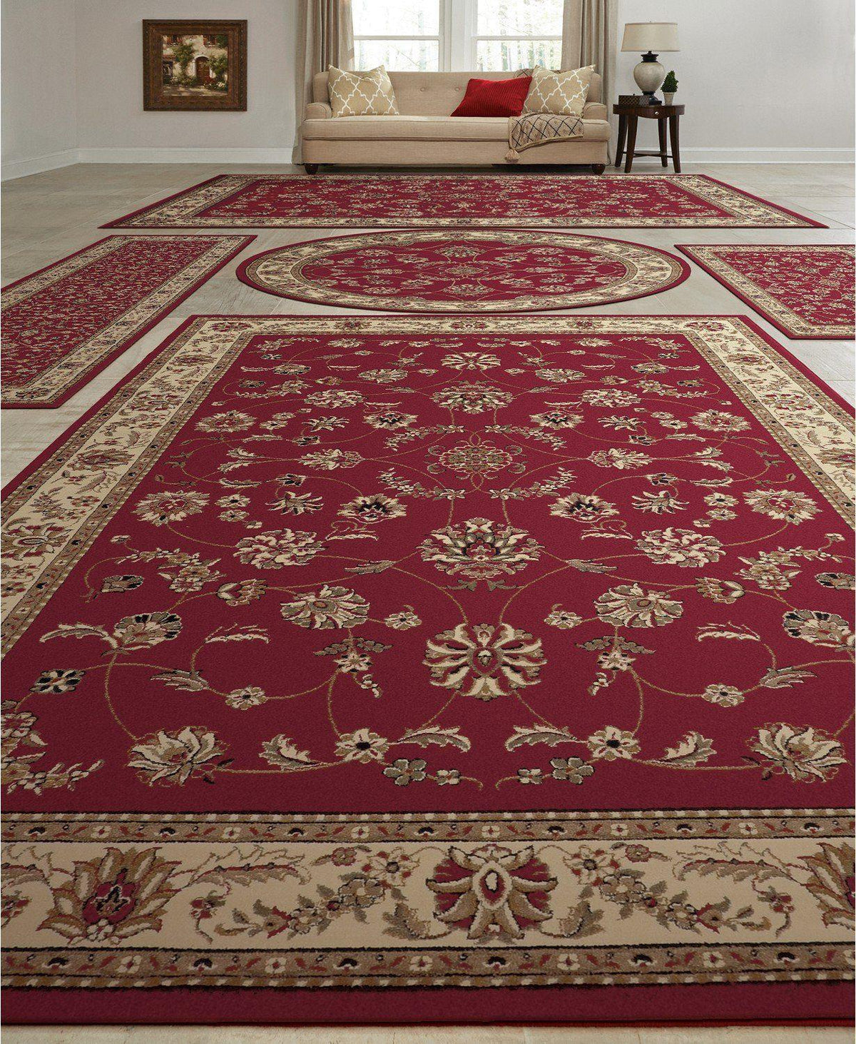 Vienna Isfahan Red-Area Rugs-KM Home-5 Piece Set-The Rug Truck