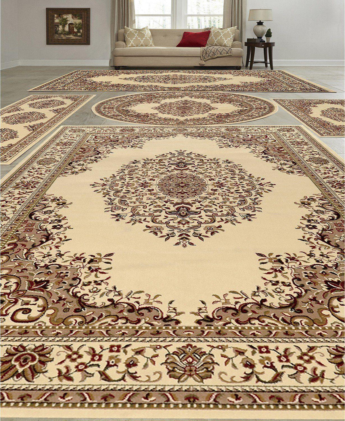 Vienna Kerman Ivory-Area Rugs-KM Home-5 Piece Set-The Rug Truck